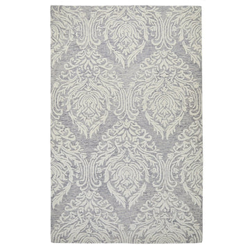 Hampton Damask Modern Abstract Distressed Hand-Woven Textured Wool Loop Pile Grey/Ivory Rug-Melrose-Rug Love - The Most Loved Rug Store